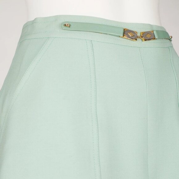1970s Vintage French Seafoam Green Wool Pleated A-Line Skirt Sz XS - Picture 3 of 6